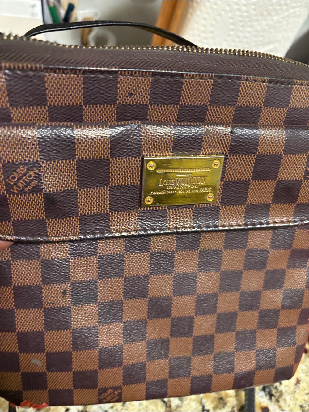 Louis Vuitton Brown Damier Ebene Crossbody with Black Strap and Gold Plaque-Asis - Picture 6 of 16